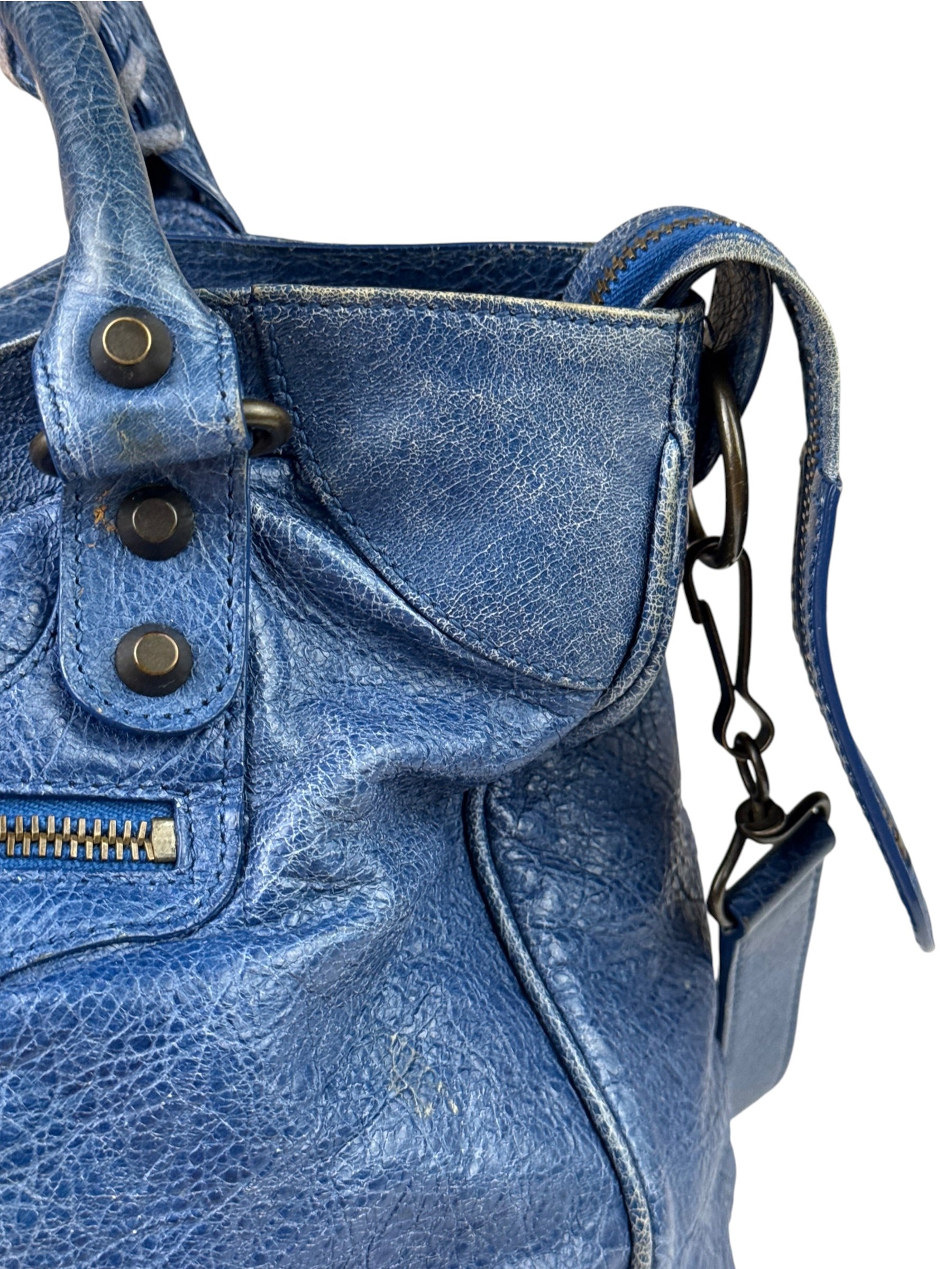 Balenciaga Navy Leather Moto Work Two-Way Bag
