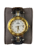 Fendi White Dial Gold Roman Bezel Black Strap