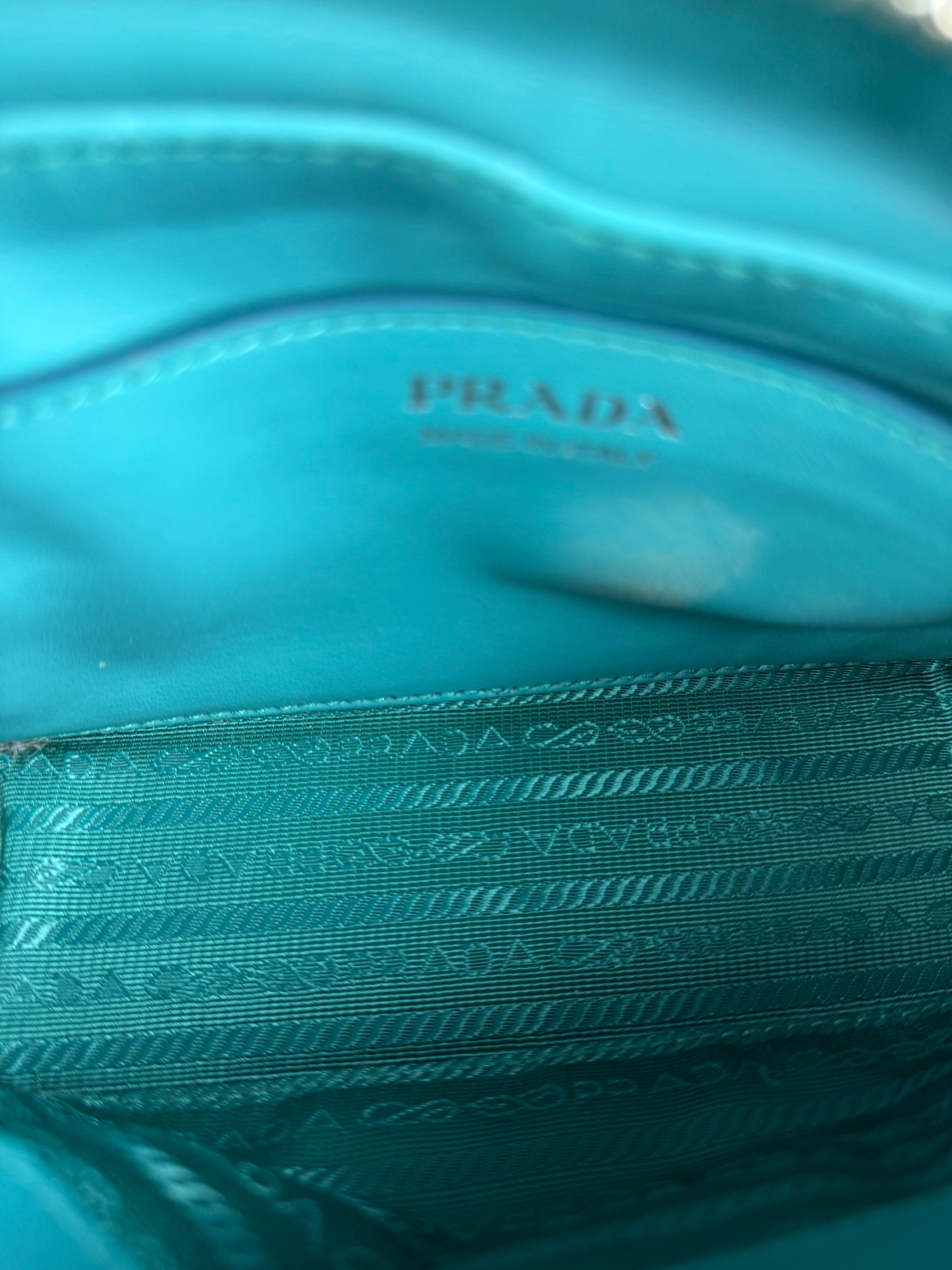 Prada Teal Diagramme Leather Chain Crossbody