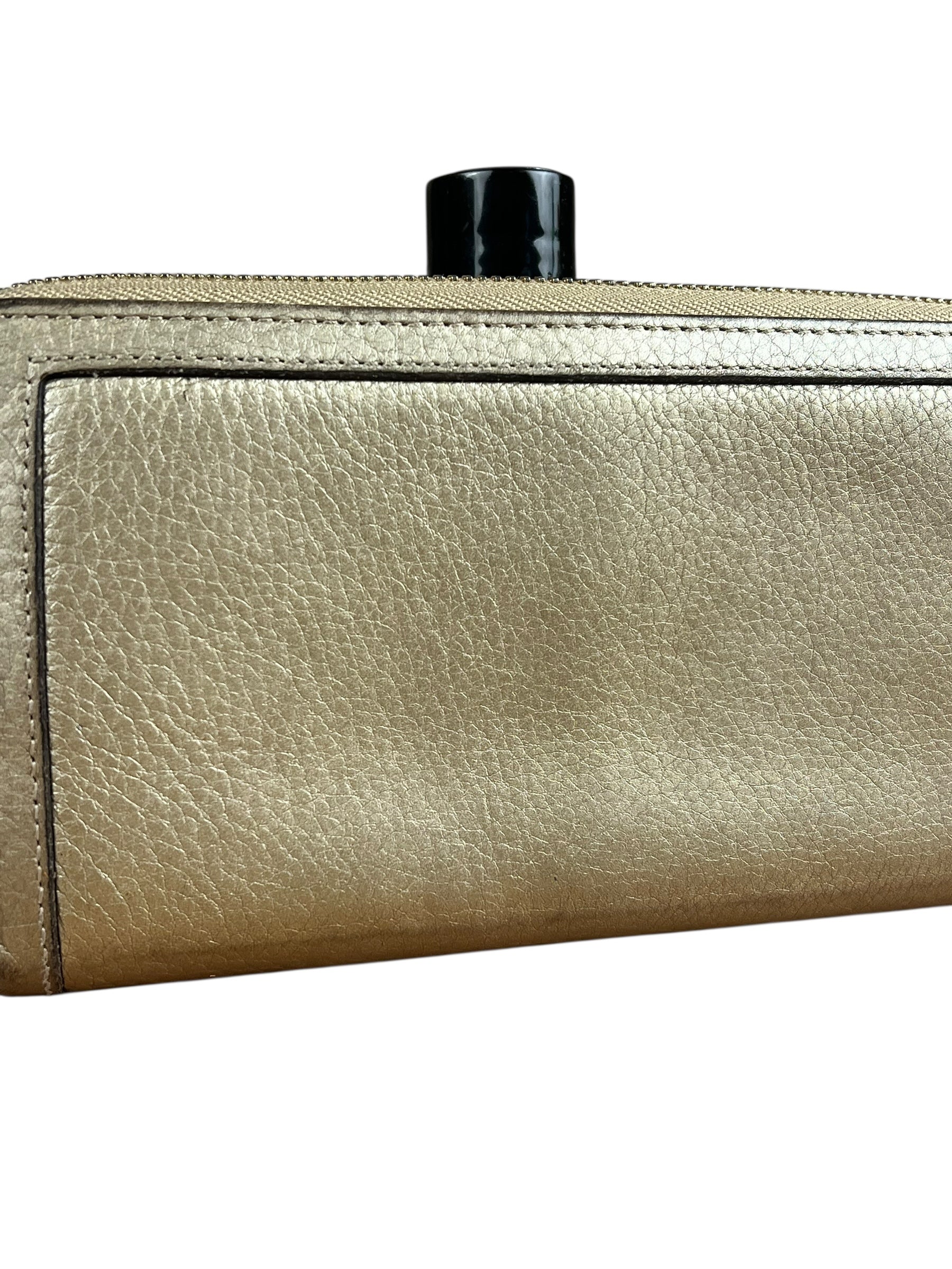 Gucci Bronze Metallic Leather Bamboo Long Zippy Wallet