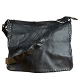 Bottega Veneta Black Intrecciato Leather Flap Messenger Bag