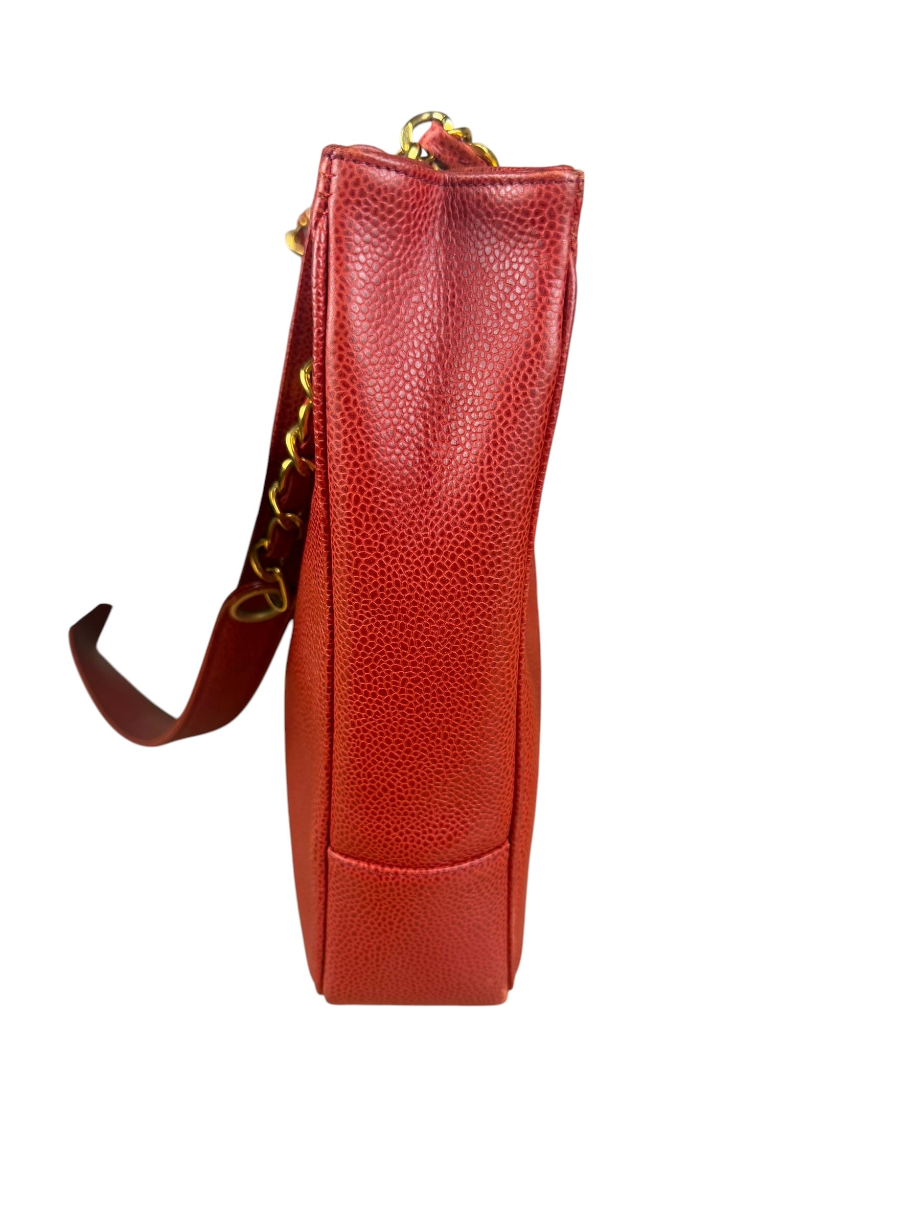 Chanel Red Caviar Leather CC Logo Tote Bag