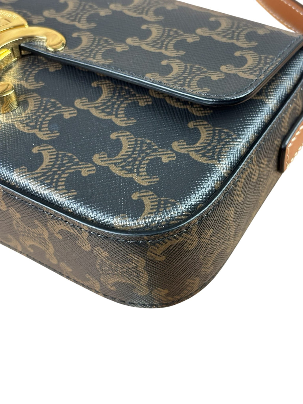 Celine Black/Brown Leather Triomphe Claude Flap Bag