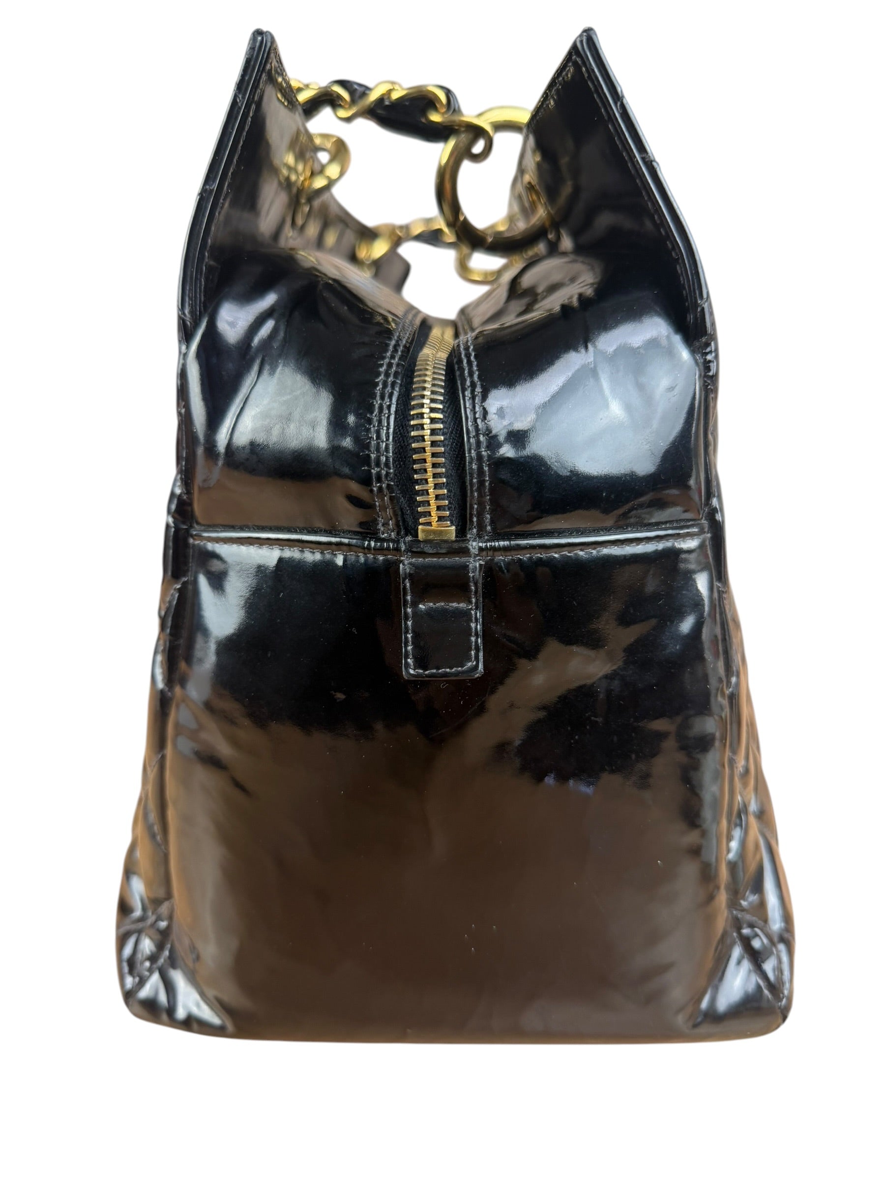 Chanel Black Patent Quilted Leather Timeless Shopping Tote Bag 2002