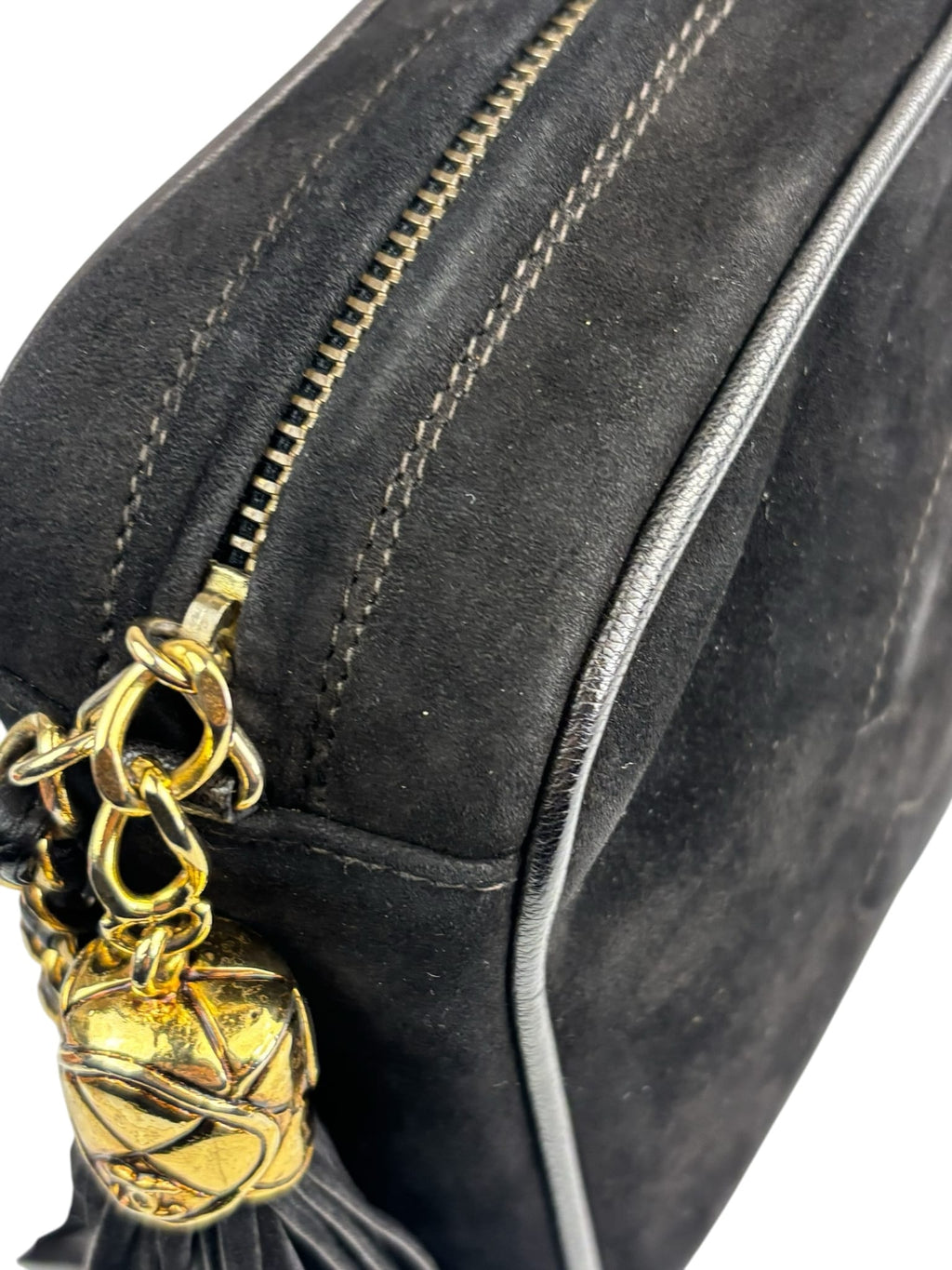 Chanel Vintage Black Suede CC Tassel Camera Bag 1989