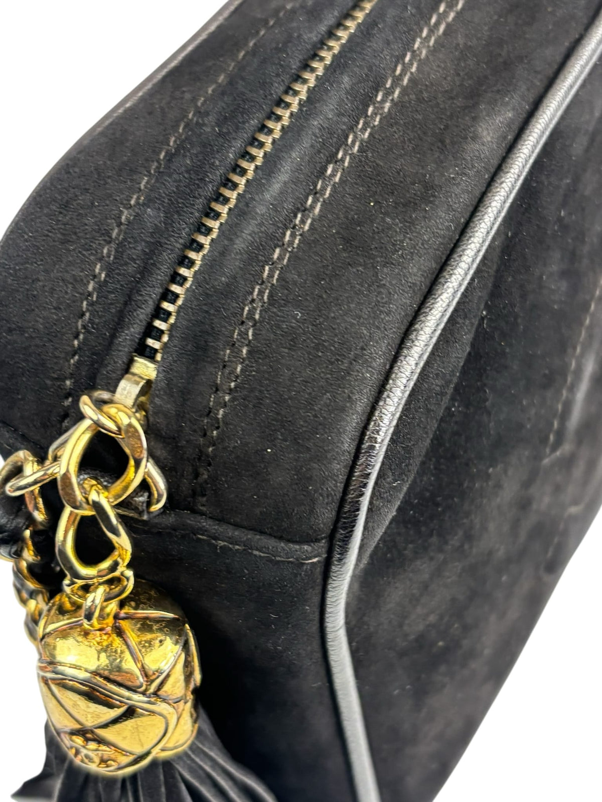 Chanel Vintage Black Suede CC Tassel Camera Bag 1989