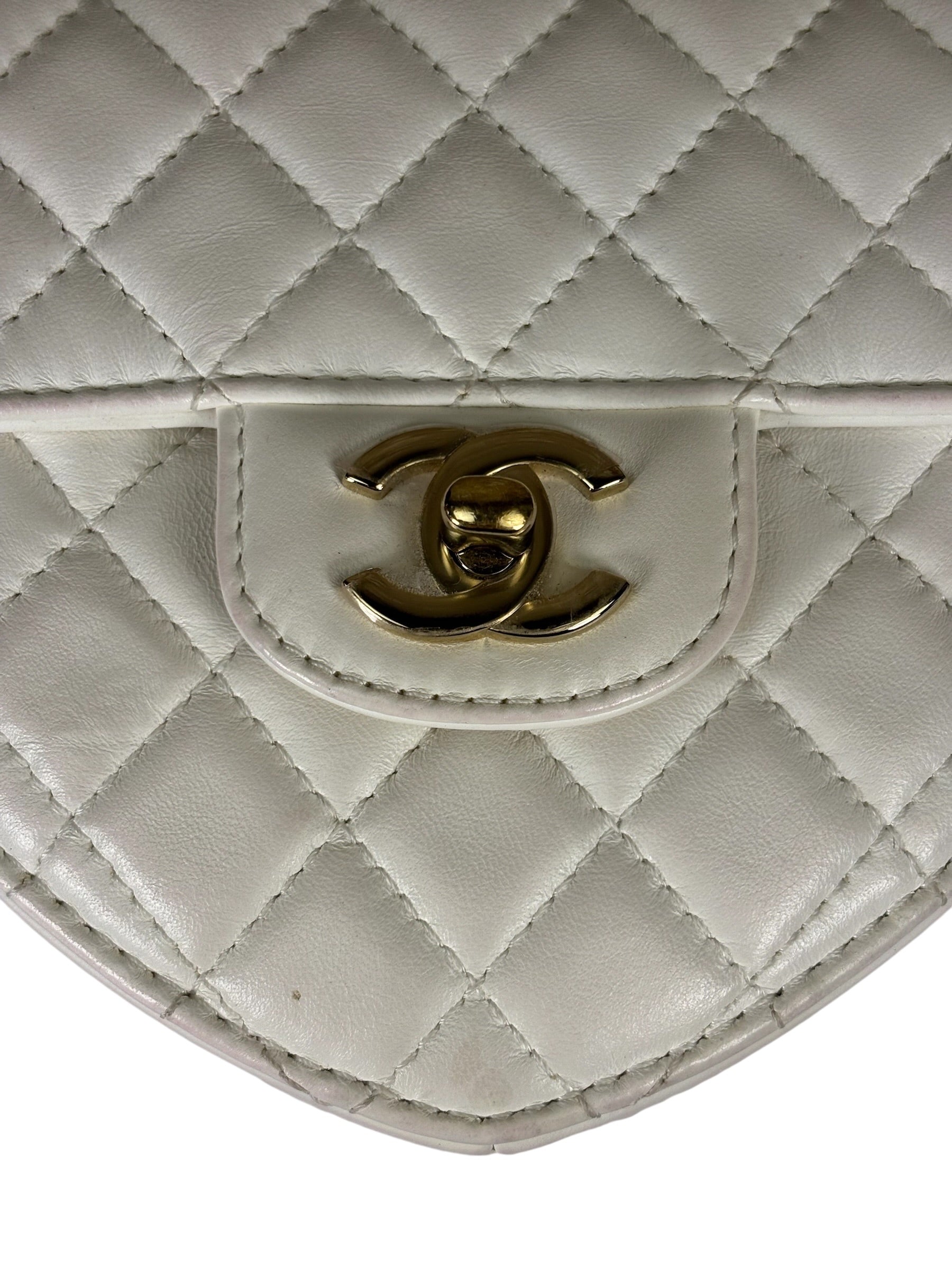 Chanel CC In Love White Quilted Leather Heart Bag 2022