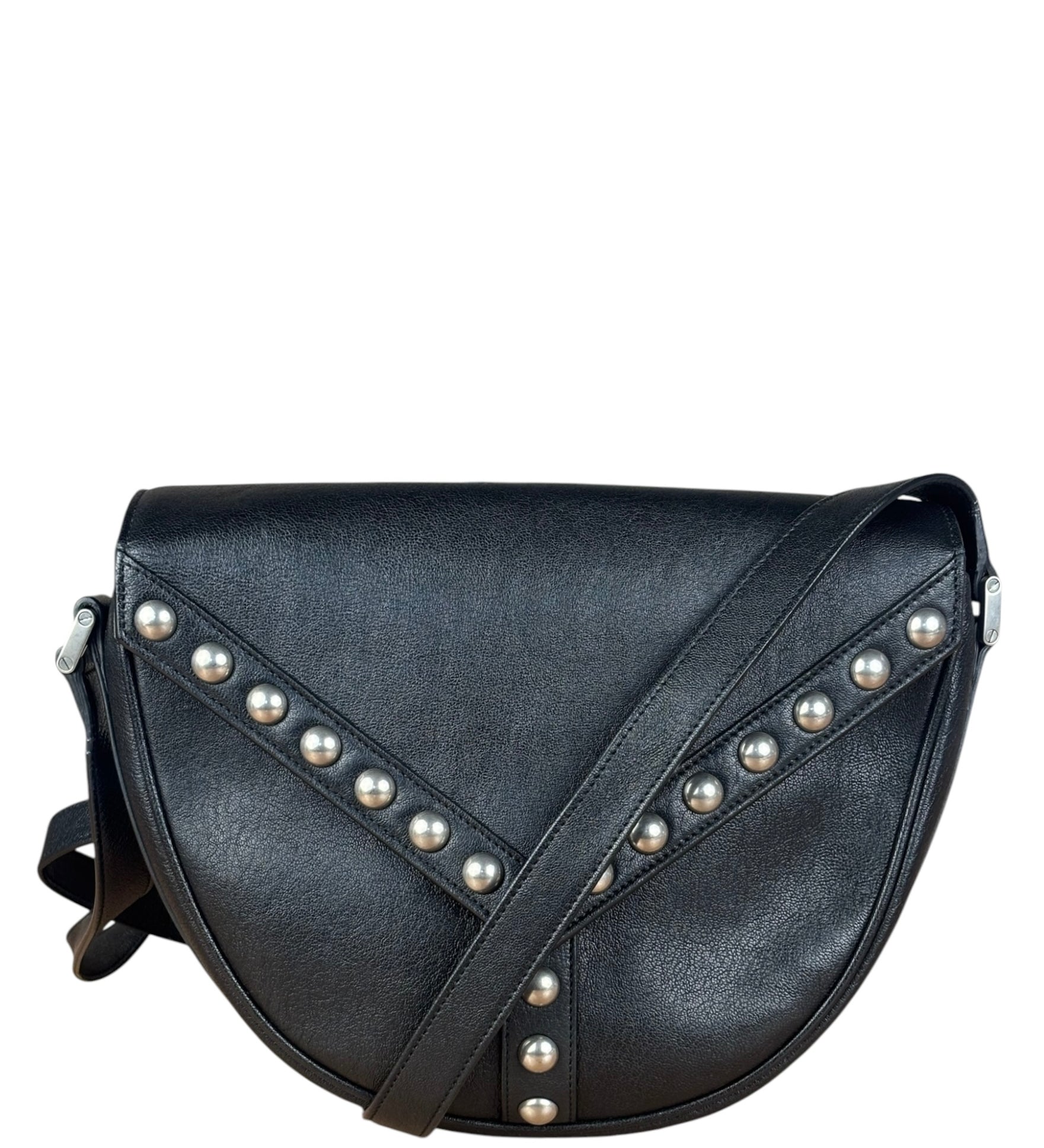 Saint Laurent Black Leather Y Studded Flap Crossbody