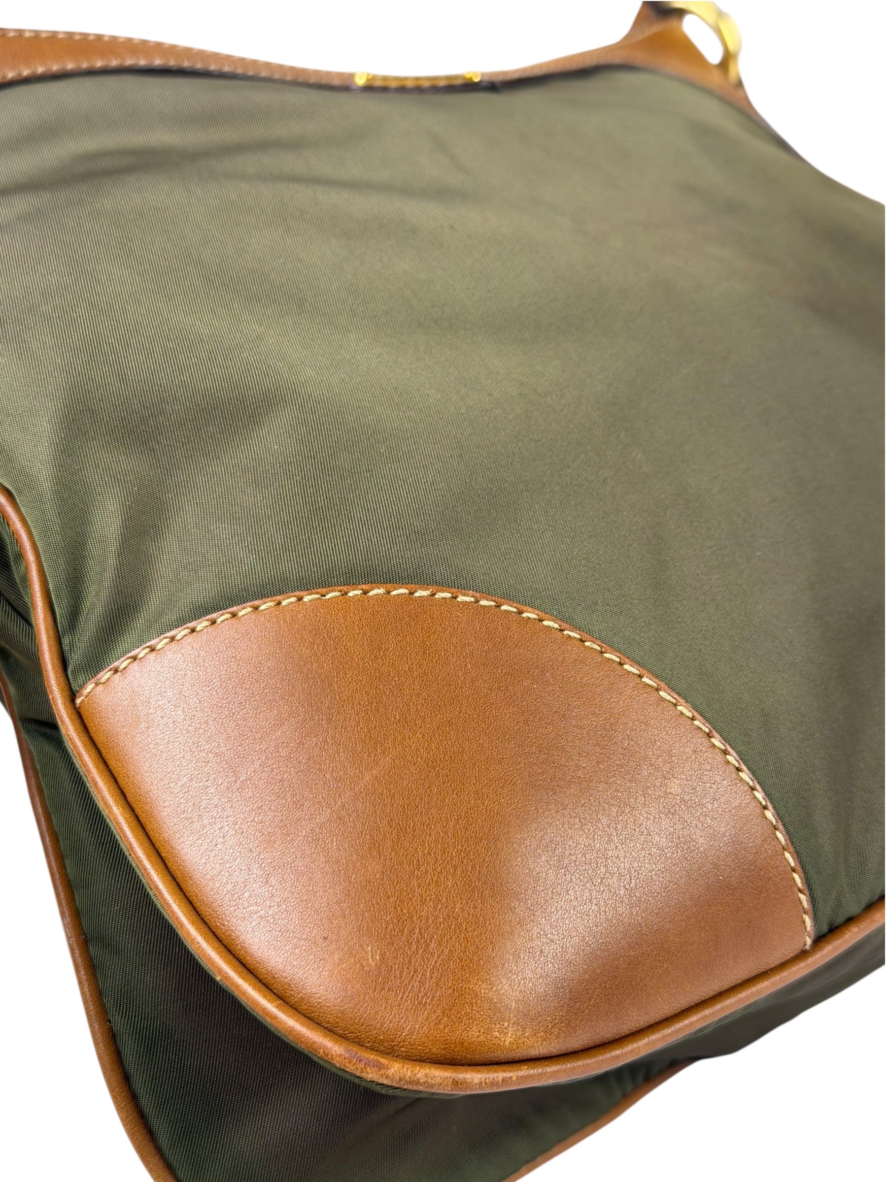 Prada Green/Brown Nylon/Leather Trim Crossbody Bag