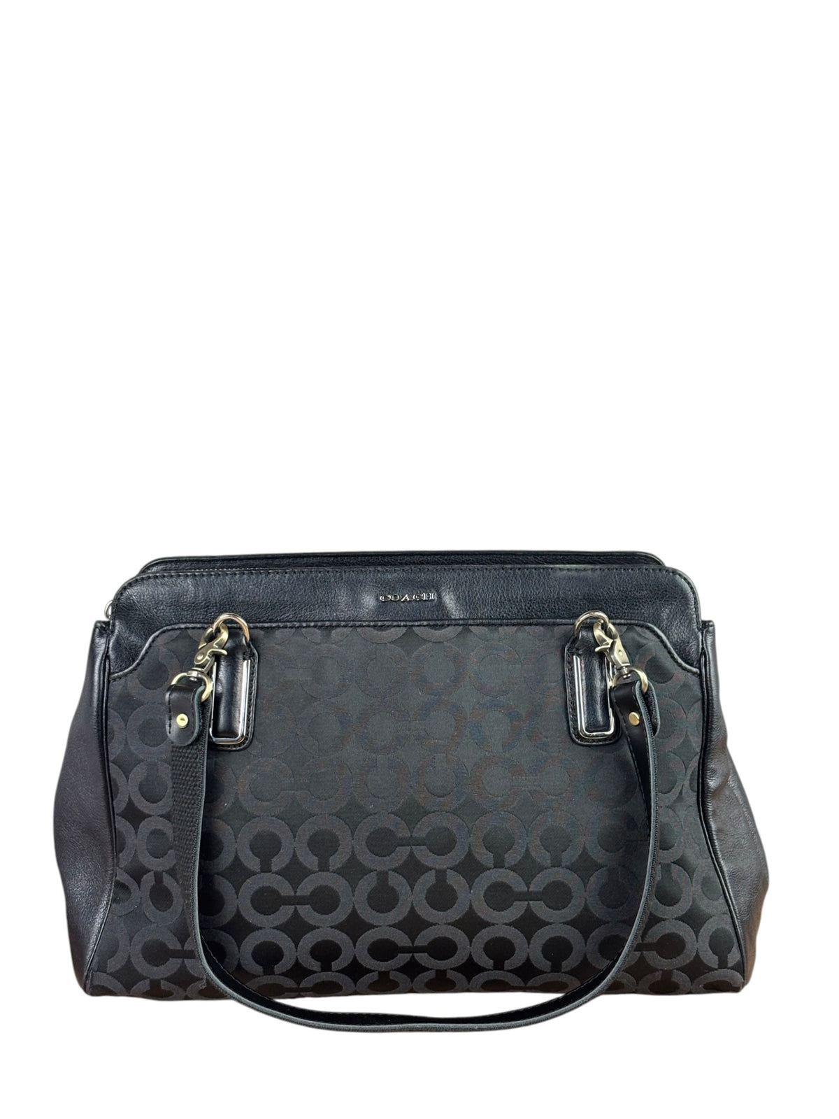 Coach Black Leather Trim Madison Op Art Sateen Phoebe Shoulder Bag