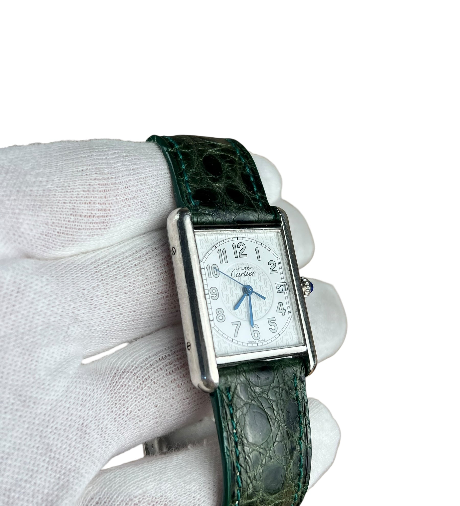 Cartier Must de Tank Green Croc Strap White Dial