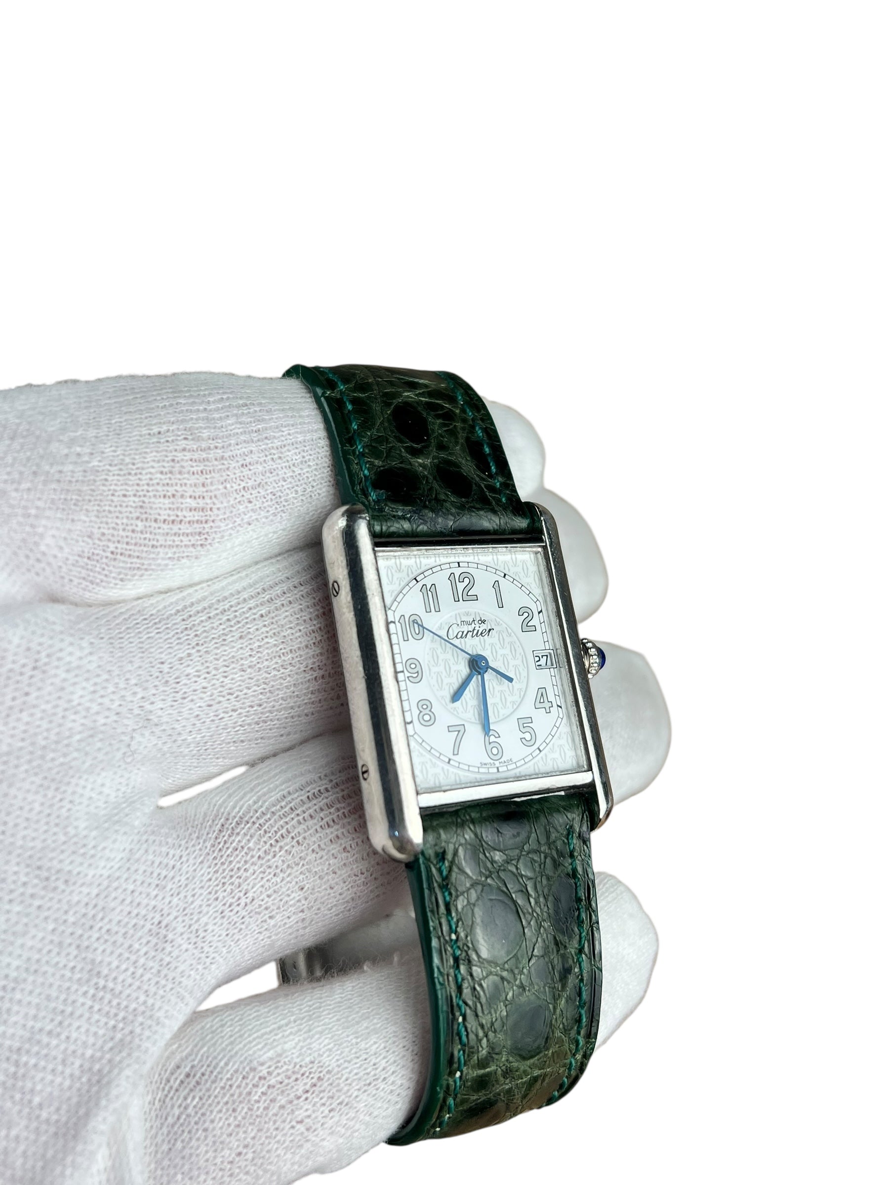 Cartier Must de Tank Green Croc Strap White Dial