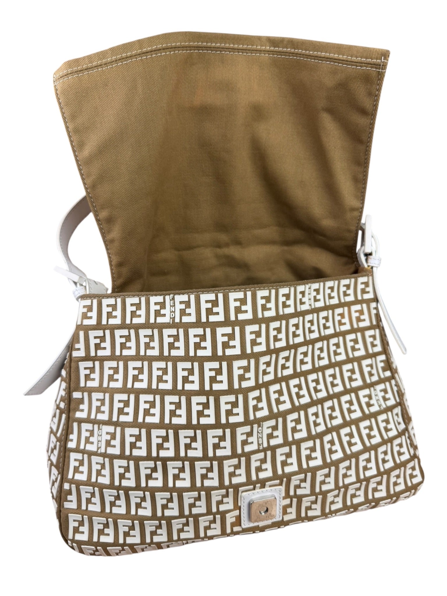 Fendi Vintage Beige Canvas Rubber FF Print Mamma Baguette
