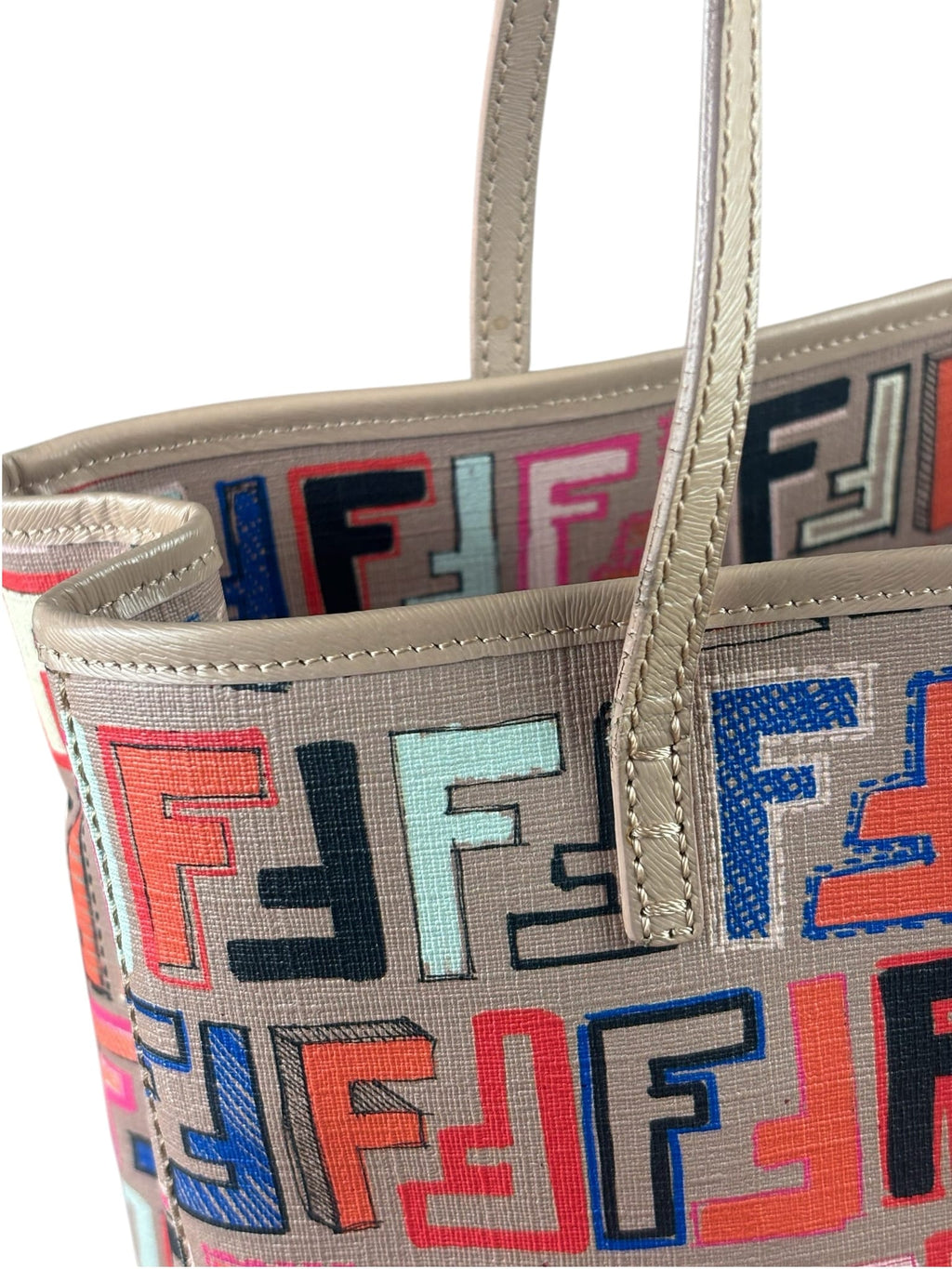 Fendi Colorblock Leather Zucca Roll Tote