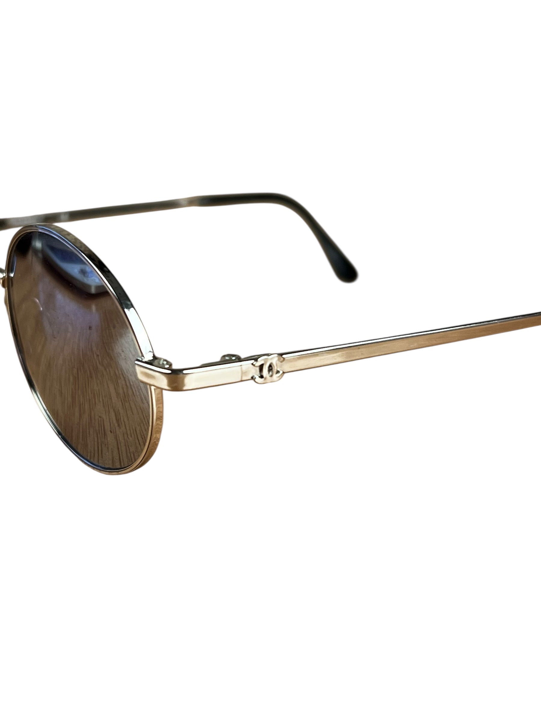 Chanel Vintage CC Circular Silver Frame Sunglasses
