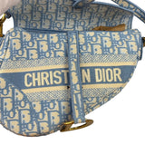 Christian Dior Blue/White Oblique Embroidered Saddle Bag