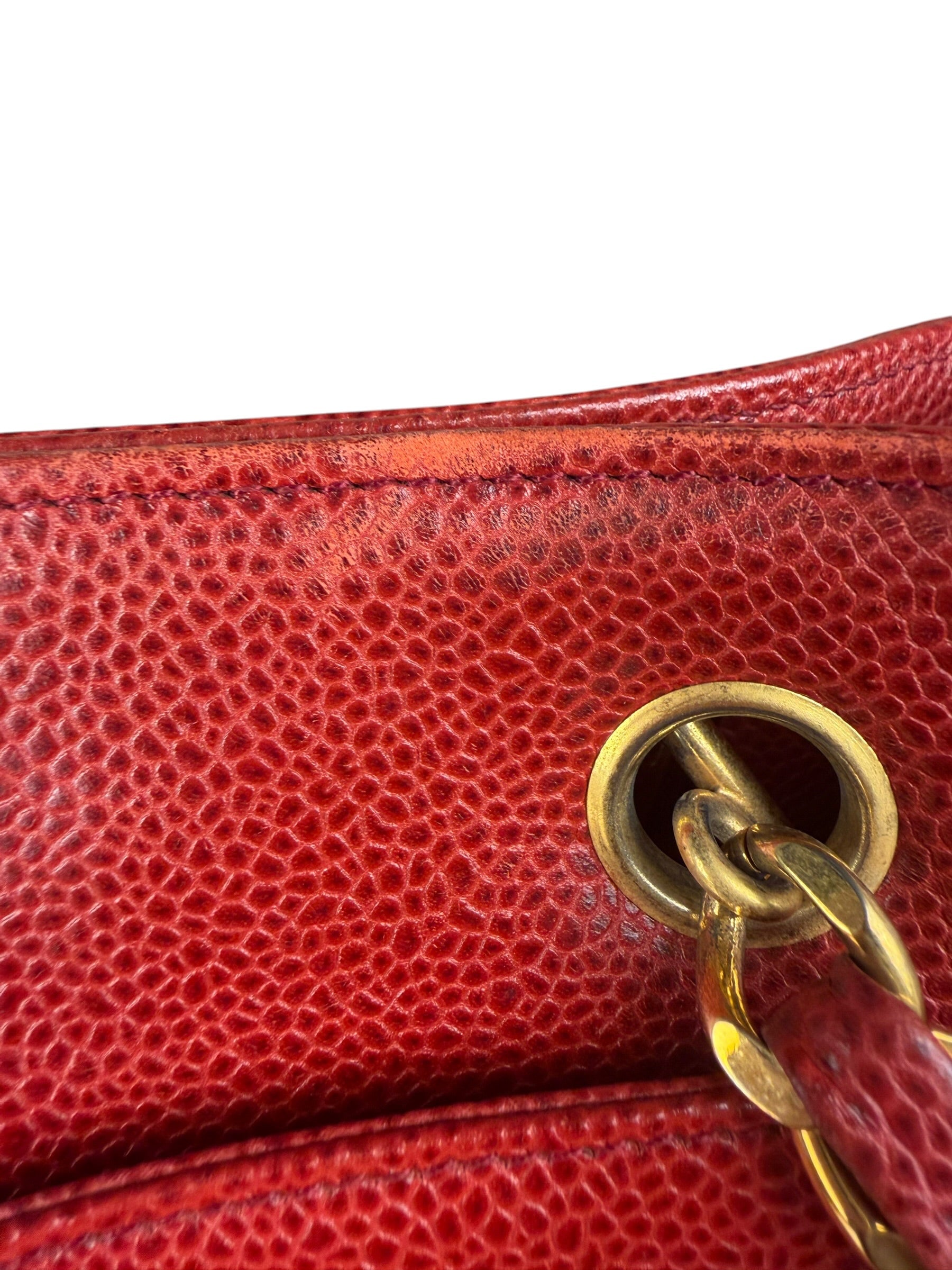 Chanel Red Caviar Leather CC Logo Tote Bag