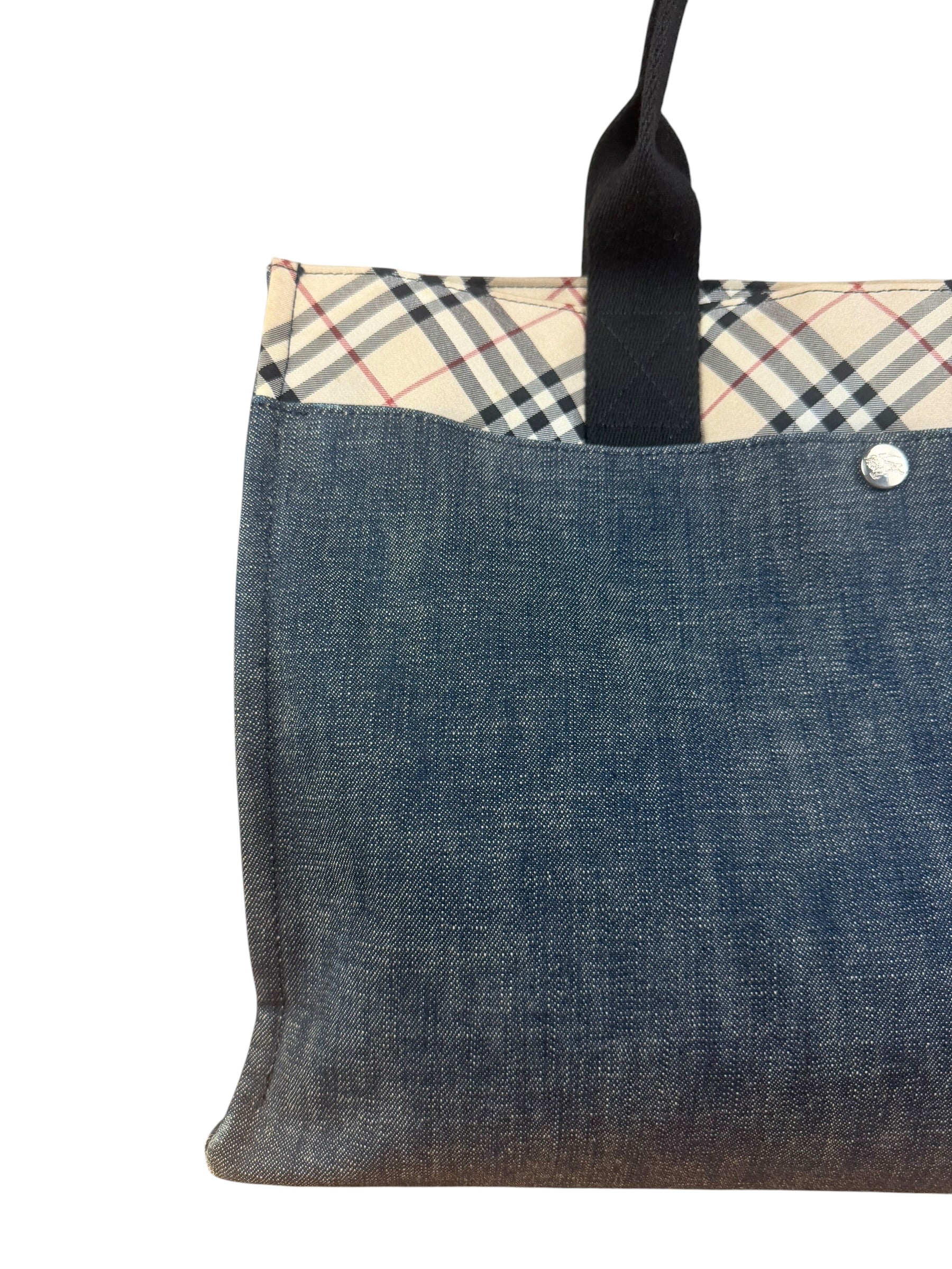 Burberry Vintage Blue Label Denim Nova Check Tote Bag