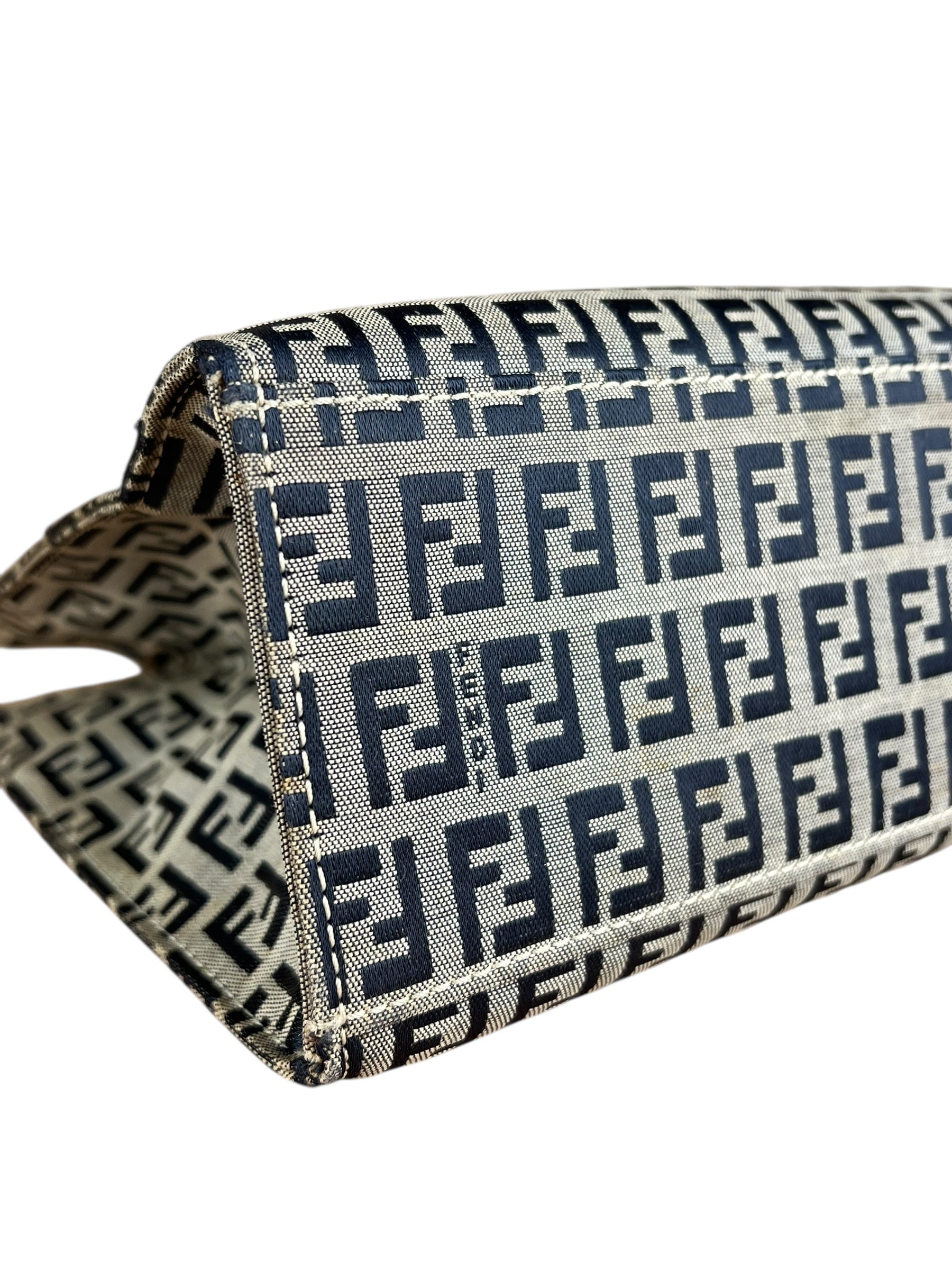 Fendi FF Buckle Navy Zucca Tote Handbag