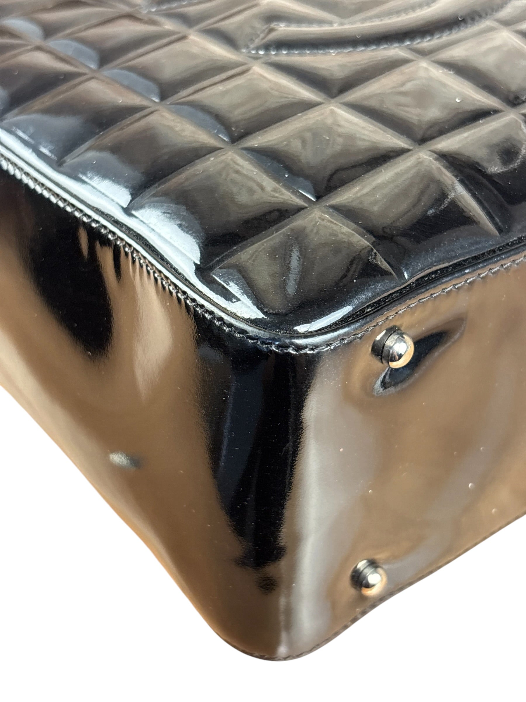 Chanel Glossy Black Patent Leather Chocolate Bar Tote Bag