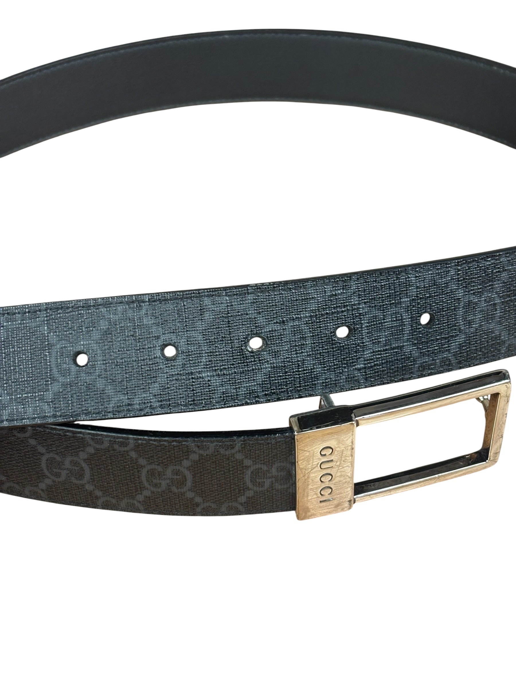 Gucci GG Leather Supreme Canvas Rectangular Buckle Belt