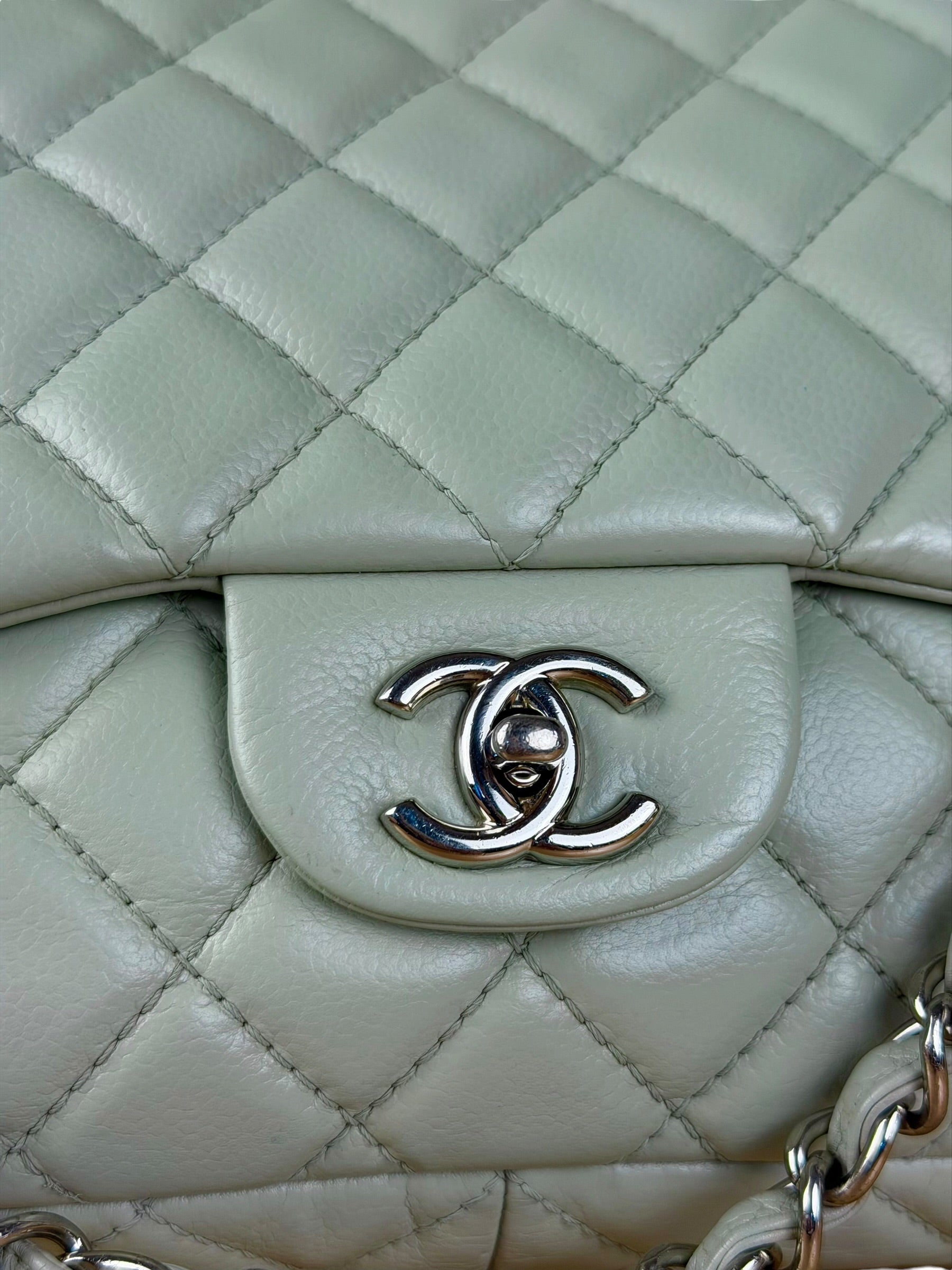 Chanel Light Sage Green Medium Classic Flap Shoulder Bag 2008