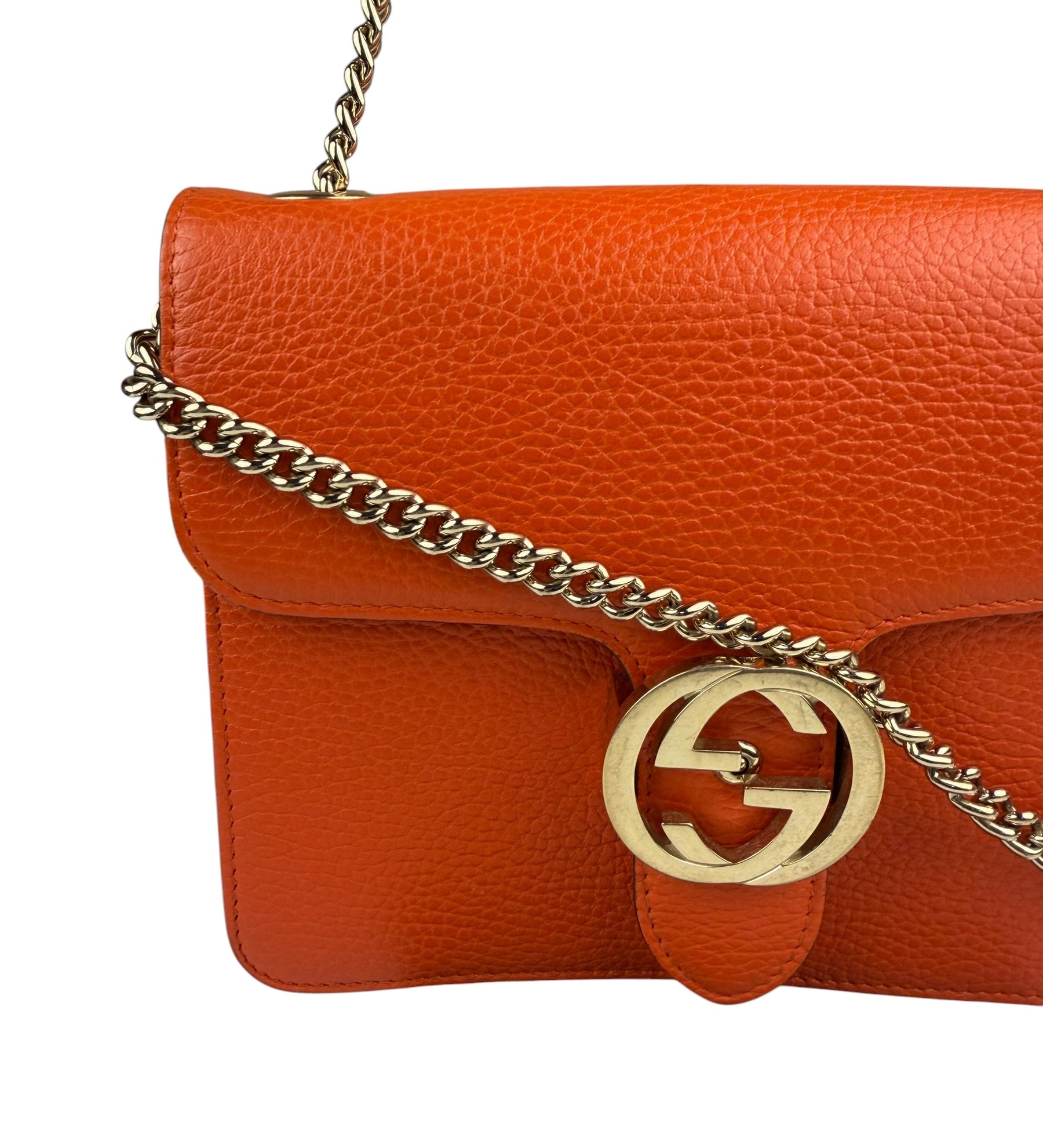 Gucci Orange Leather Small Dollar Interlocking G Shoulder Bag