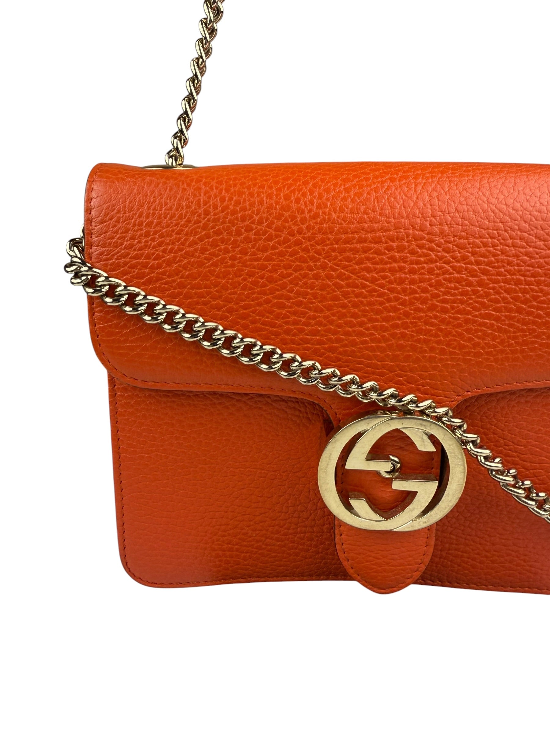 Gucci Orange Leather Small Dollar Interlocking G Shoulder Bag