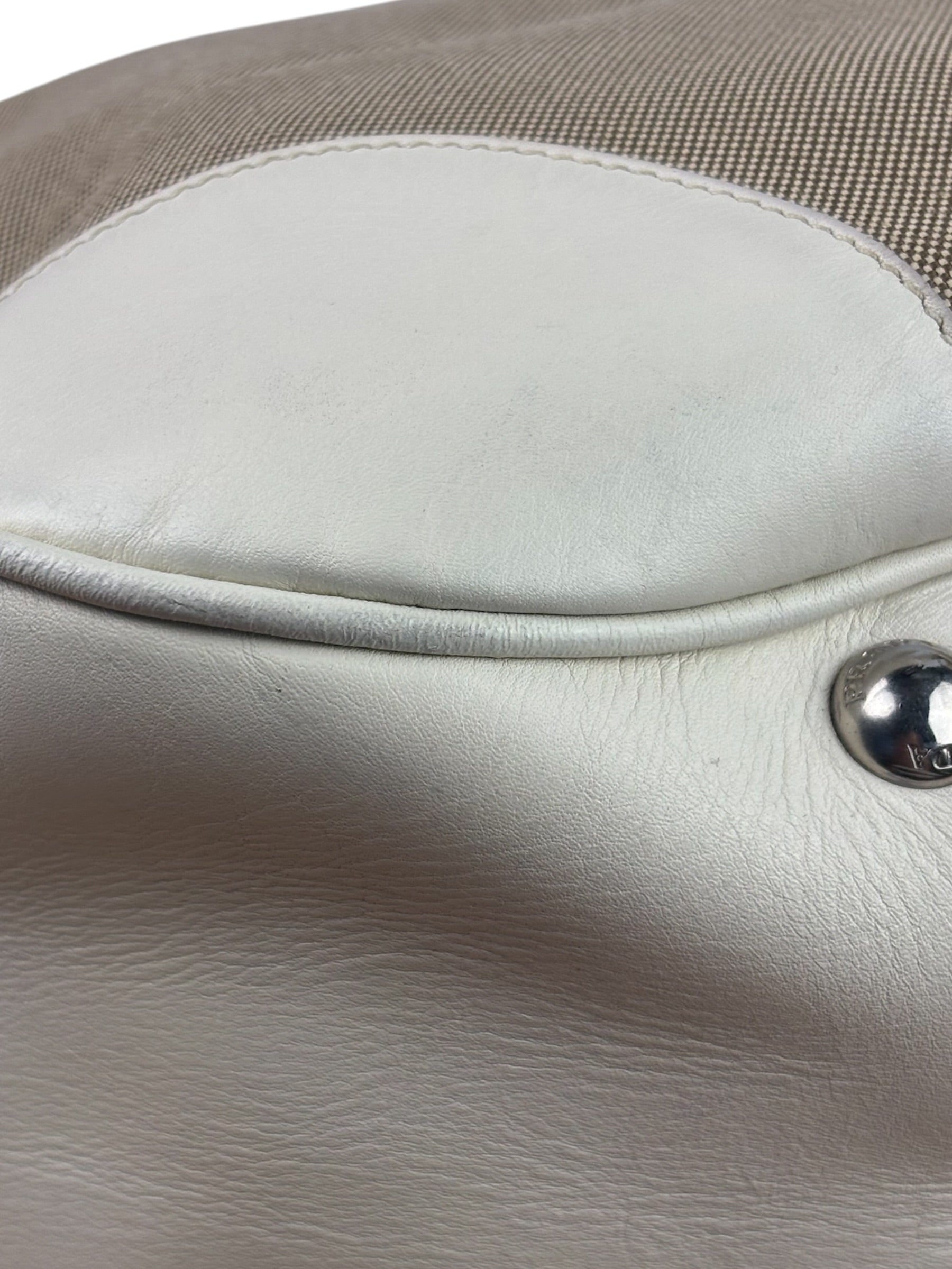 Prada Beige/Cream Leather Trim Logo Jacquard Hobo Bag