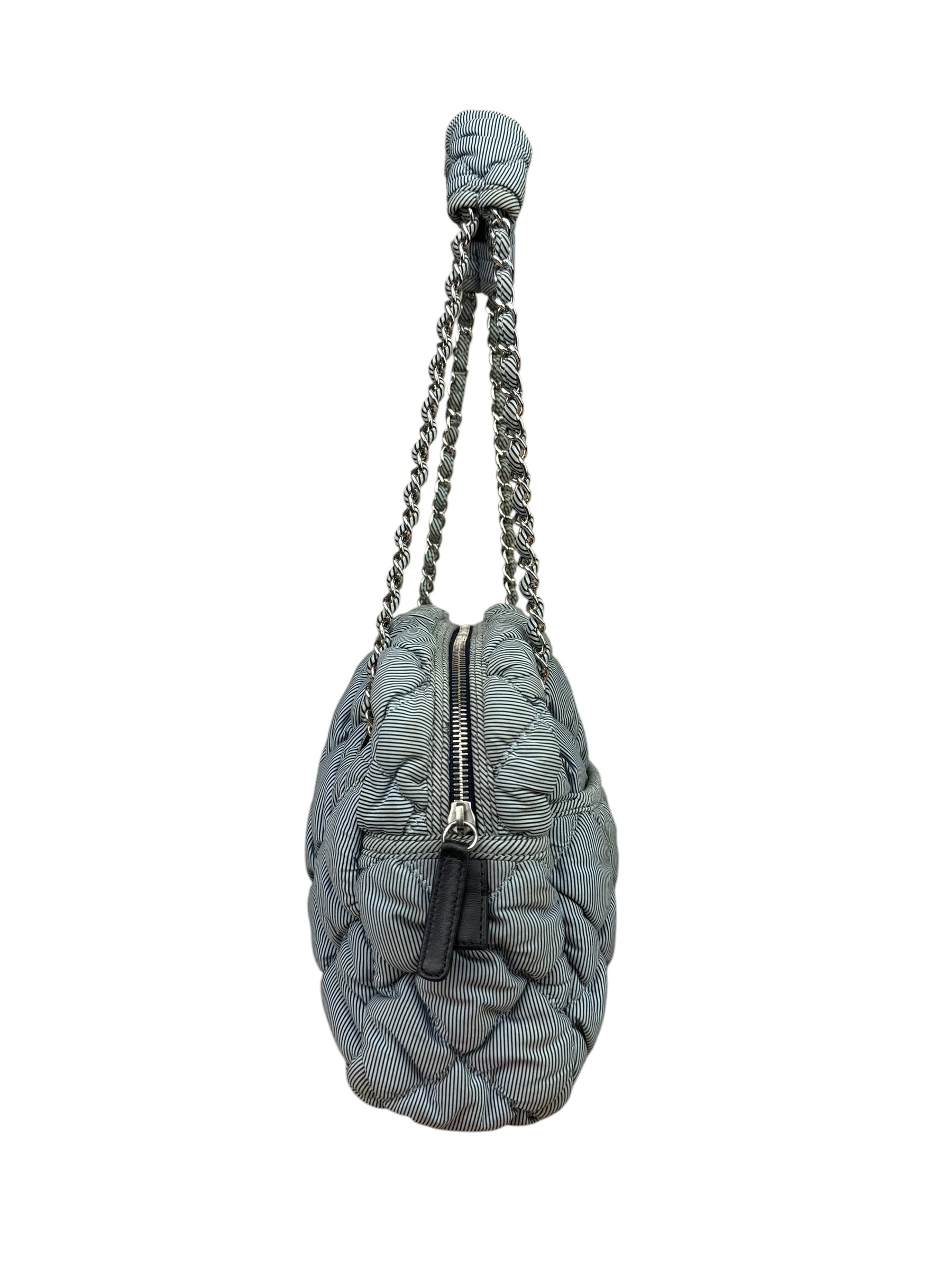 Chanel Grey/Black Quilted Nylon Bubble Shoulder Bag 2009