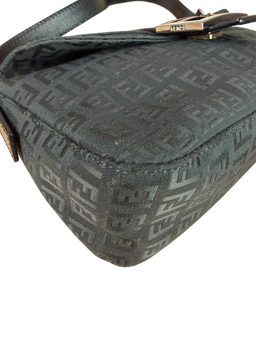Fendi Black Leather Trim Zucca Baguette