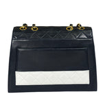 Chanel Vintage White/Black Quilted Lambskin Trapezoid Flap Bag 1990's