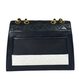 Chanel Vintage White/Black Quilted Lambskin Trapezoid Flap Bag 1990's