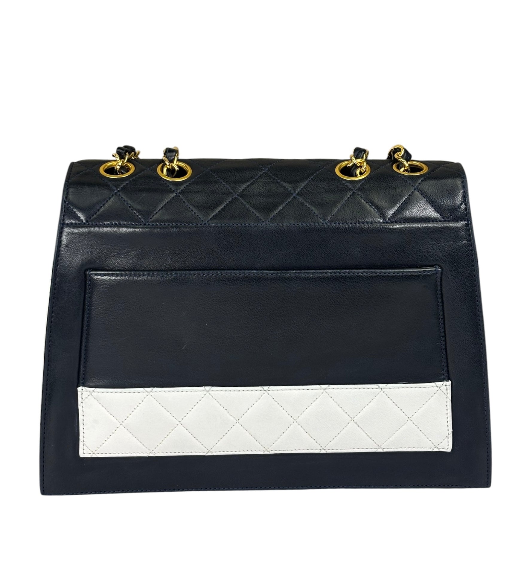 Chanel Vintage White/Black Quilted Lambskin Trapezoid Flap Bag 1990's