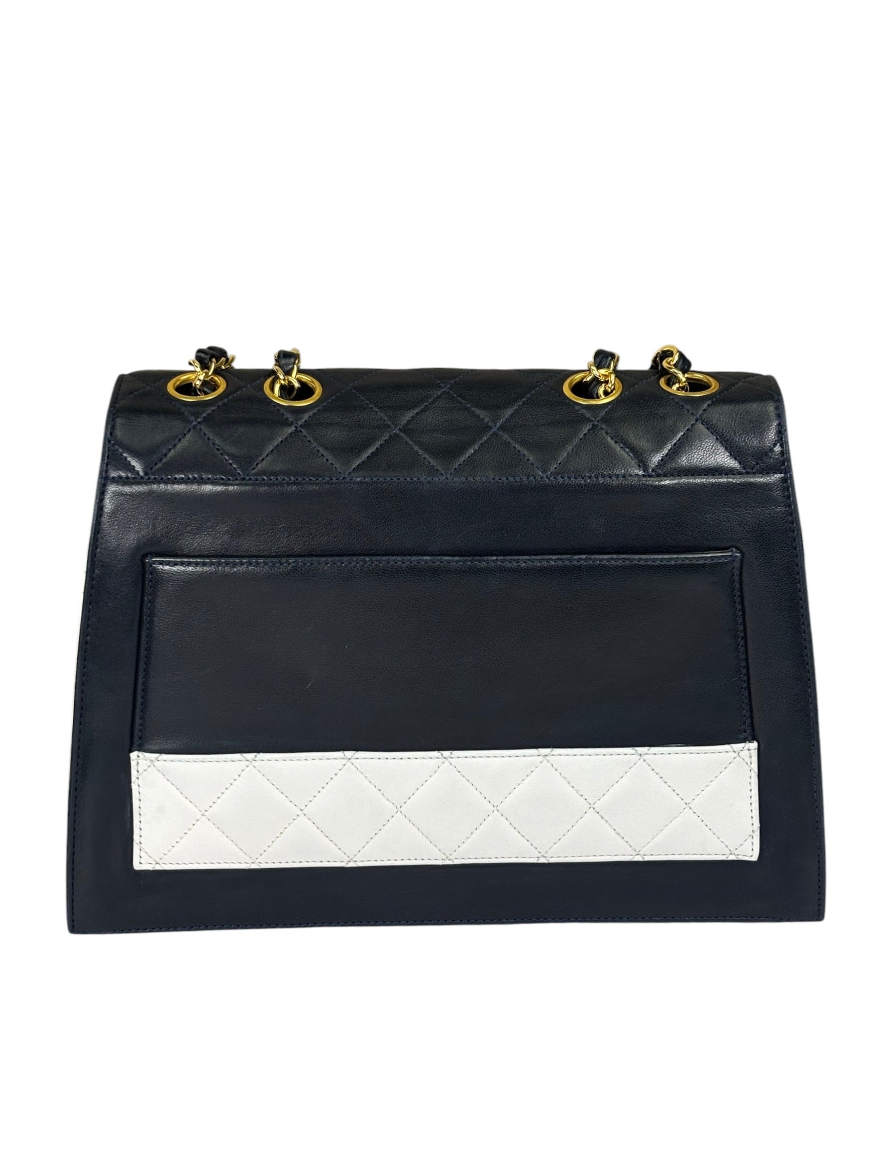 Chanel Vintage White/Black Quilted Lambskin Trapezoid Flap Bag 1990's