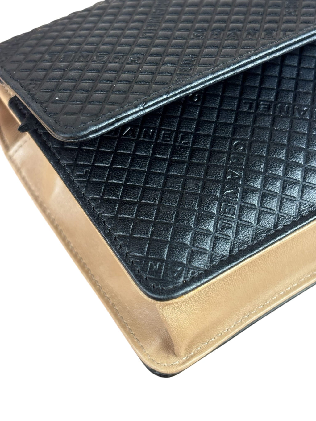 Chanel Beige/Black Small Quilted Leather Wallet On Chain 2004