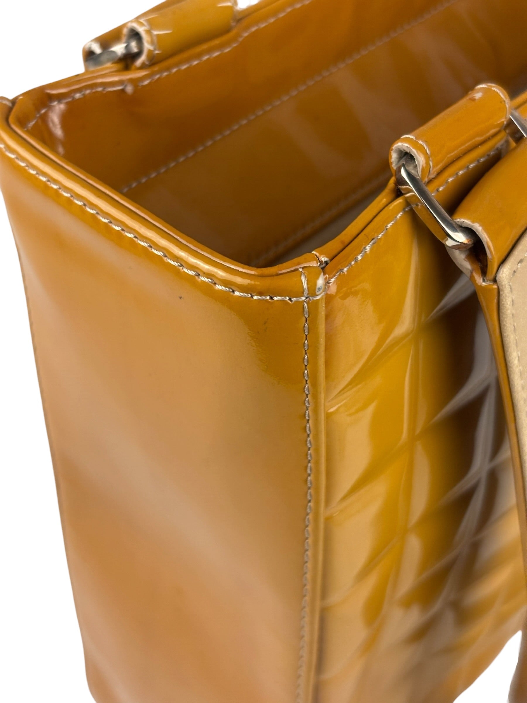Chanel Vintage Yellow Leather Chocolate Bar Patent Tote Bag 2002
