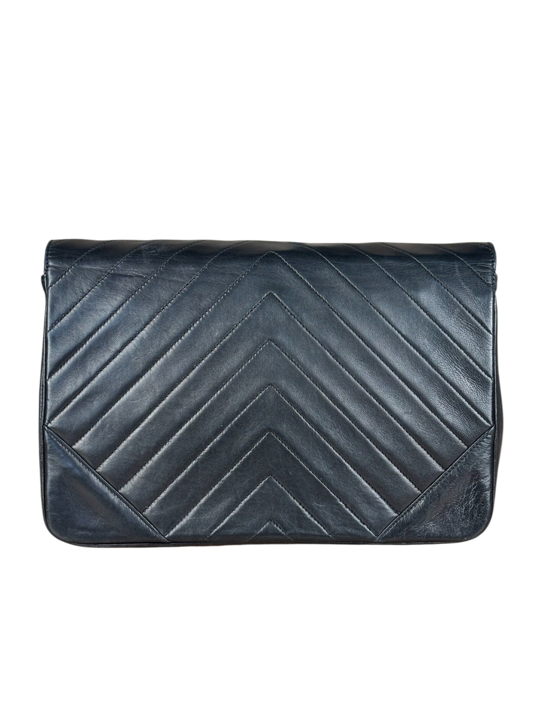 Chanel Vintage Black Chevron Flap Shoulder Bag- Late 1990's