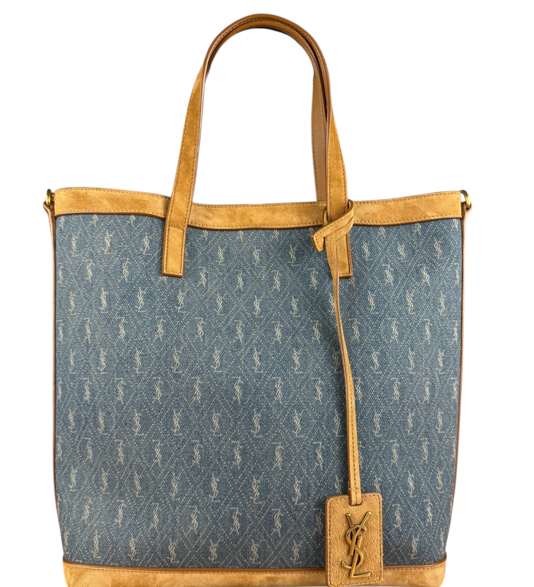 Saint Laurent Monogram Print Denim Bucket Tote
