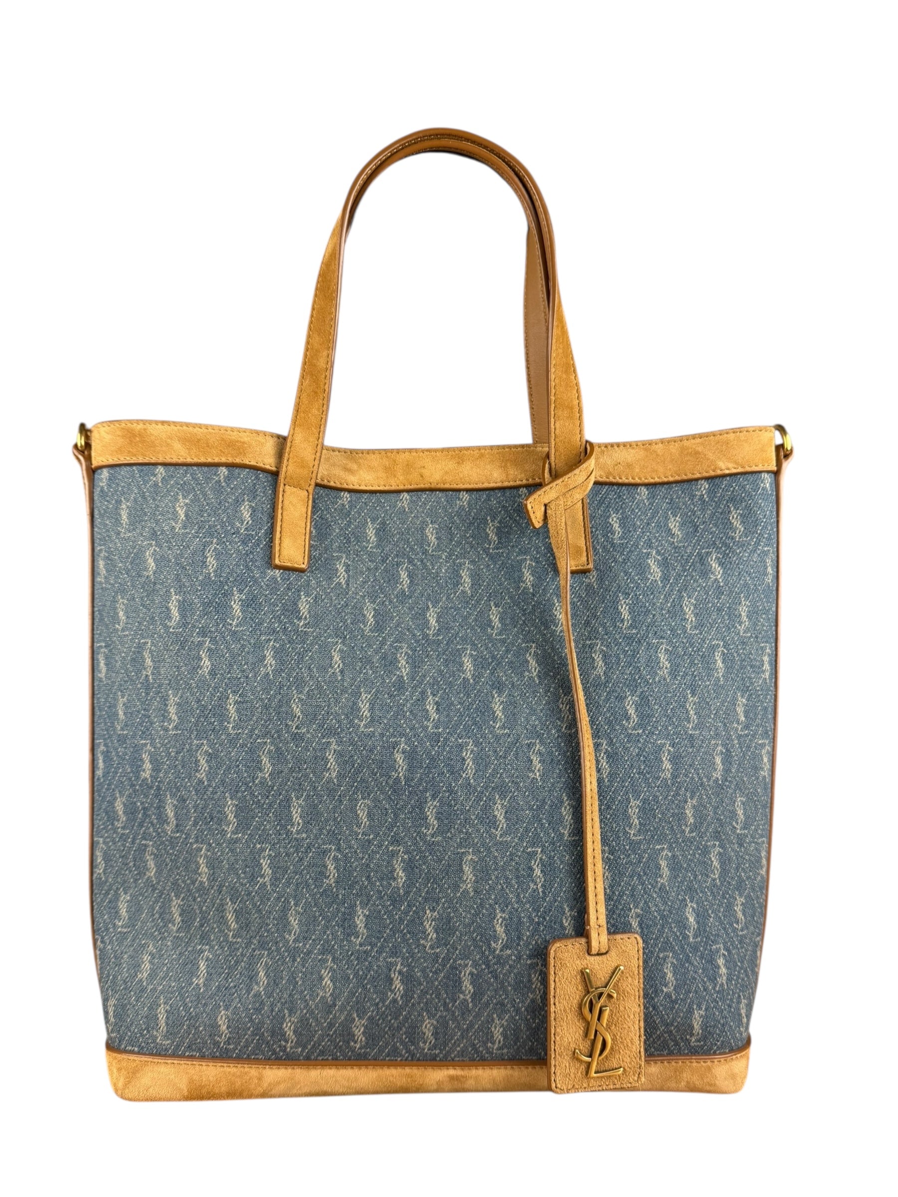 Saint Laurent Monogram Print Denim Bucket Tote