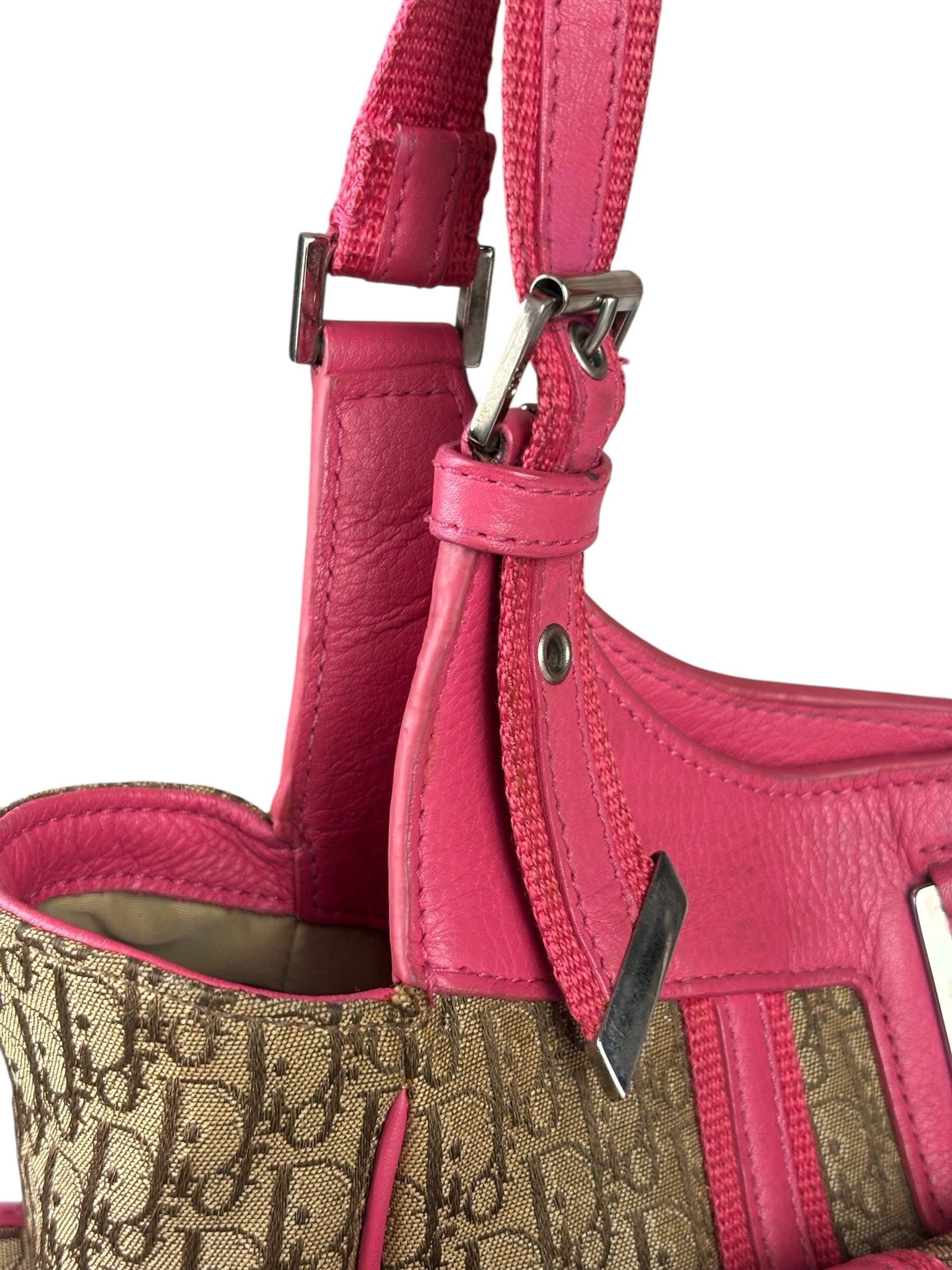 Christian Dior Vintage Pink Leather Trim Diorssimo Street Chic Shoulder Bag