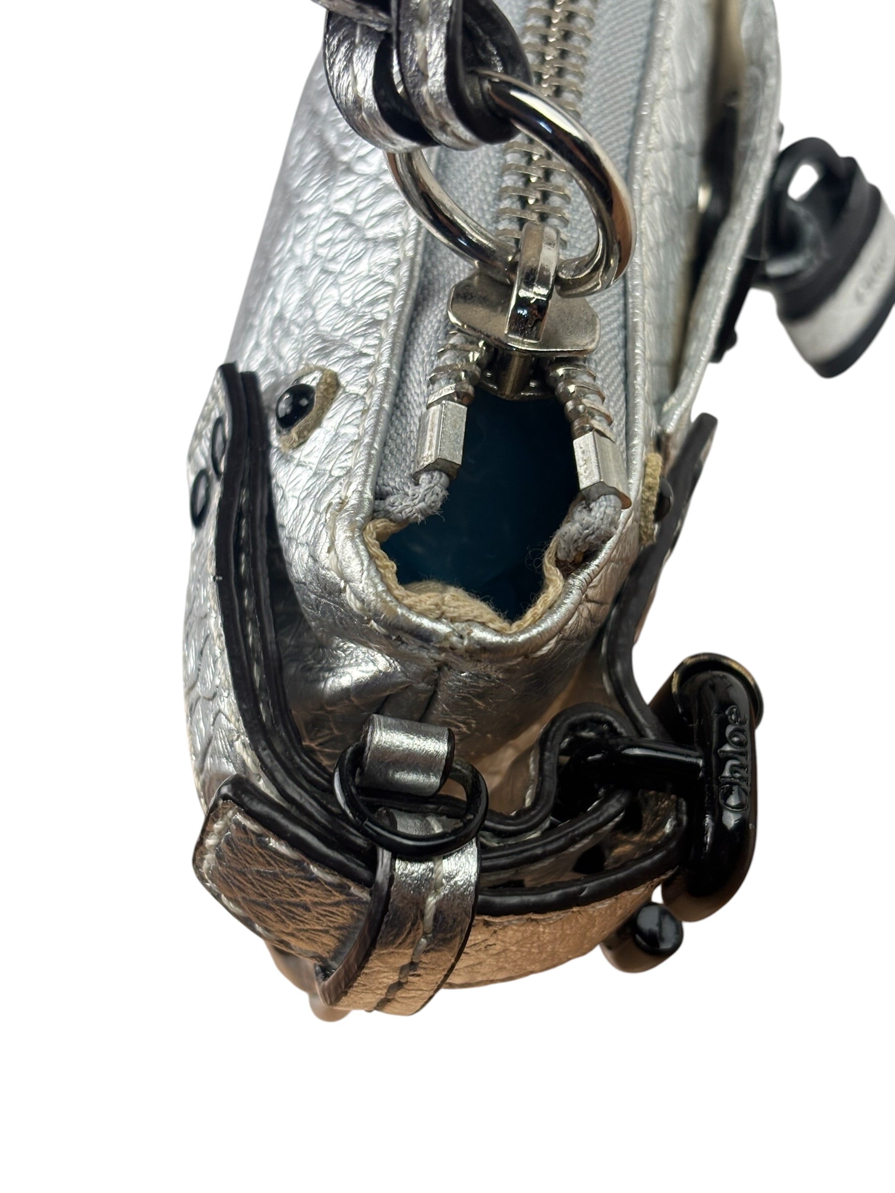 Chloe Metallic Silver Leather Paddington Pochette