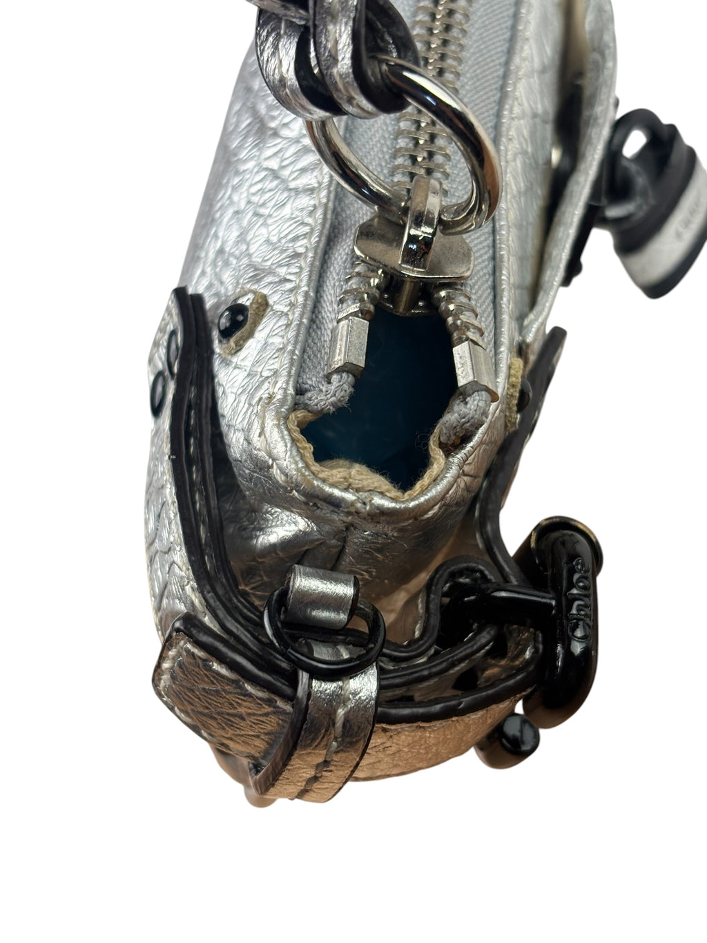 Chloe Metallic Silver Leather Paddington Pochette