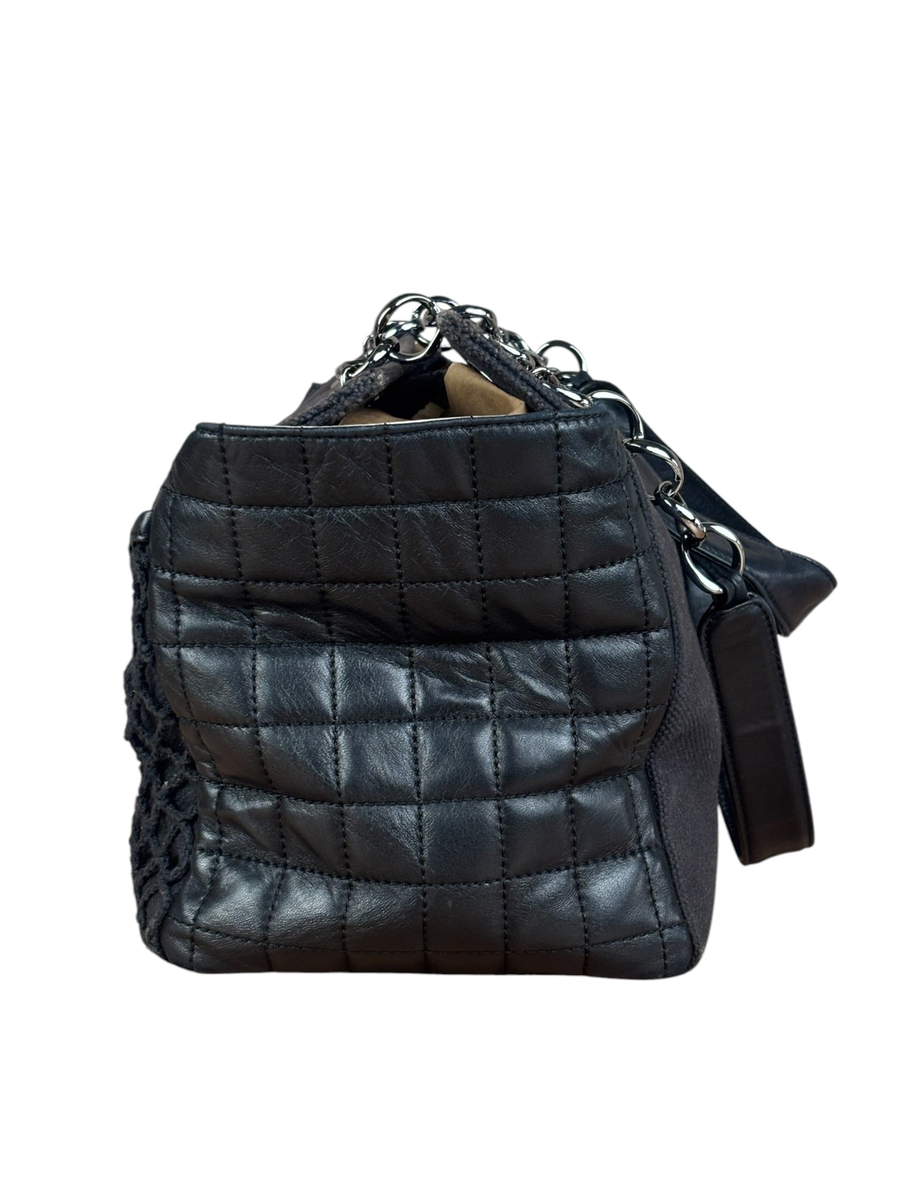 Chanel Vintage Canvas & Leather Chocolate Bar Fold-Over Tote Bag
