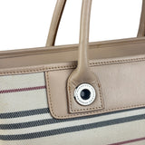 Burberry Multi-Color Leather Trim Striped Canvas Tote Bag