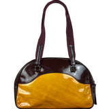 Prada Vintage Yellow/Burgundy Patent Leather Bowler Shoulder Bag