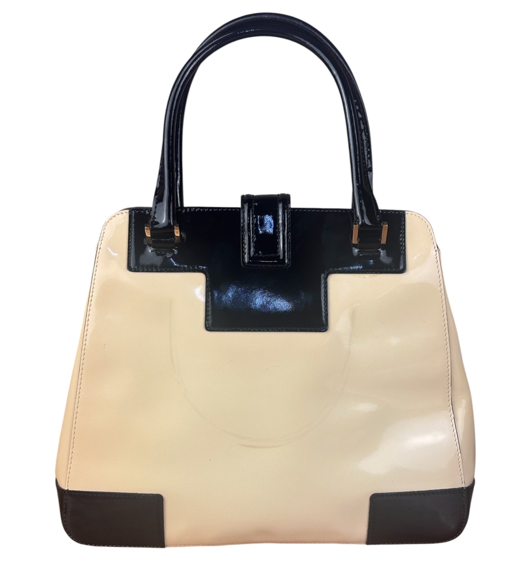 Gucci Cream/Beige Patent Leather Square Hand Bag
