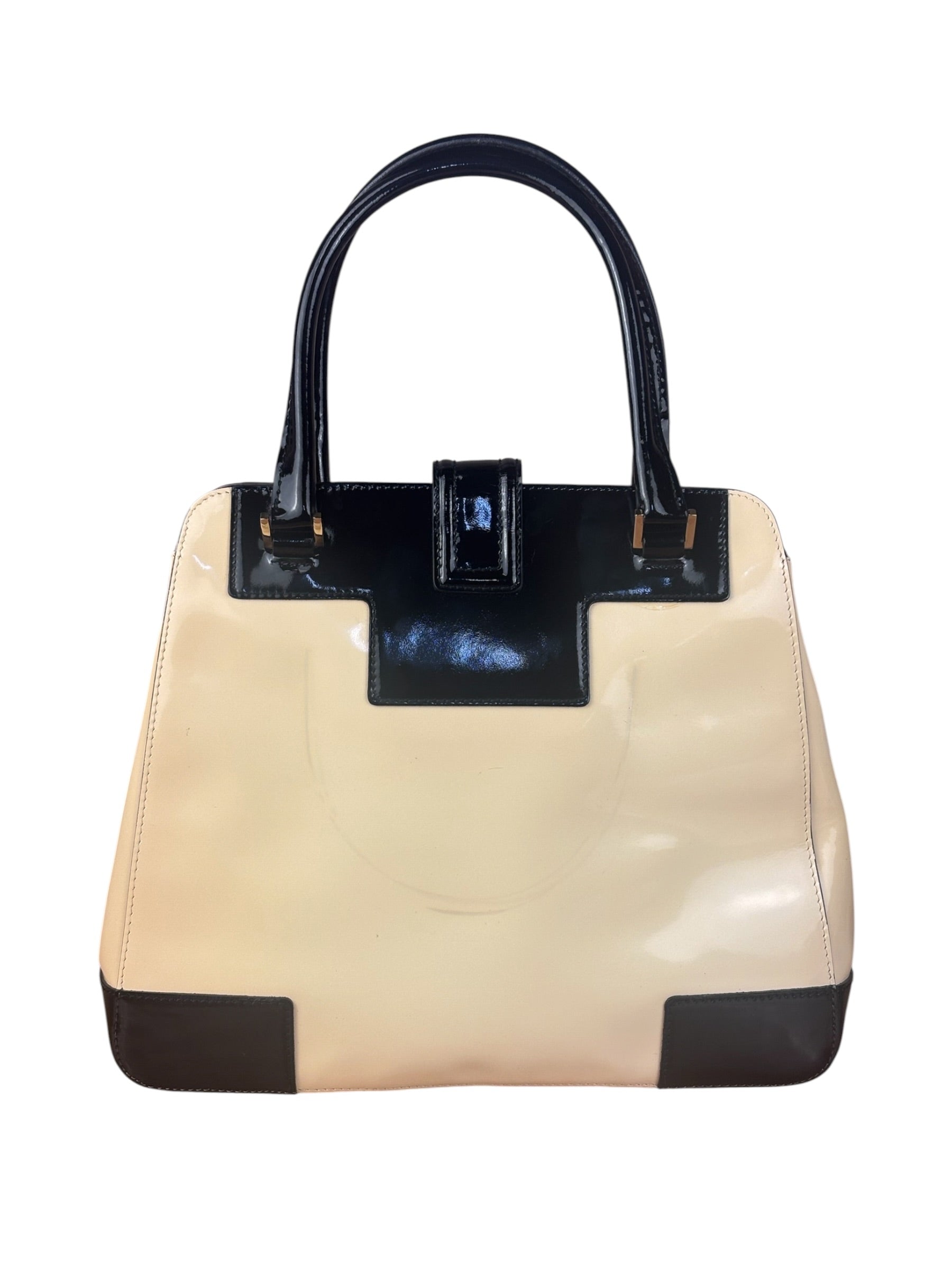 Gucci Cream/Beige Patent Leather Square Hand Bag