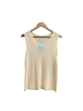 Chanel Cream Open-Knit Cashmere Blue Square Sequin Tank Top