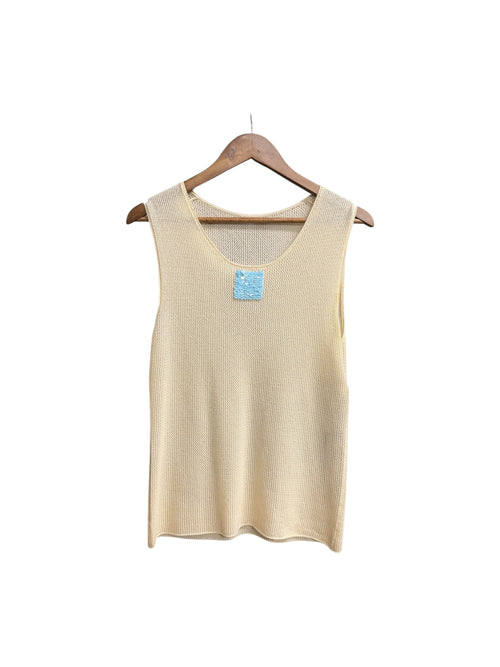 Chanel Cream Open-Knit Cashmere Blue Square Sequin Tank Top